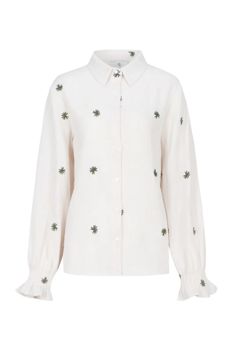 CS The Label Lancy Blouse Offwhite/Dark Olive, tweekleurige blouse
